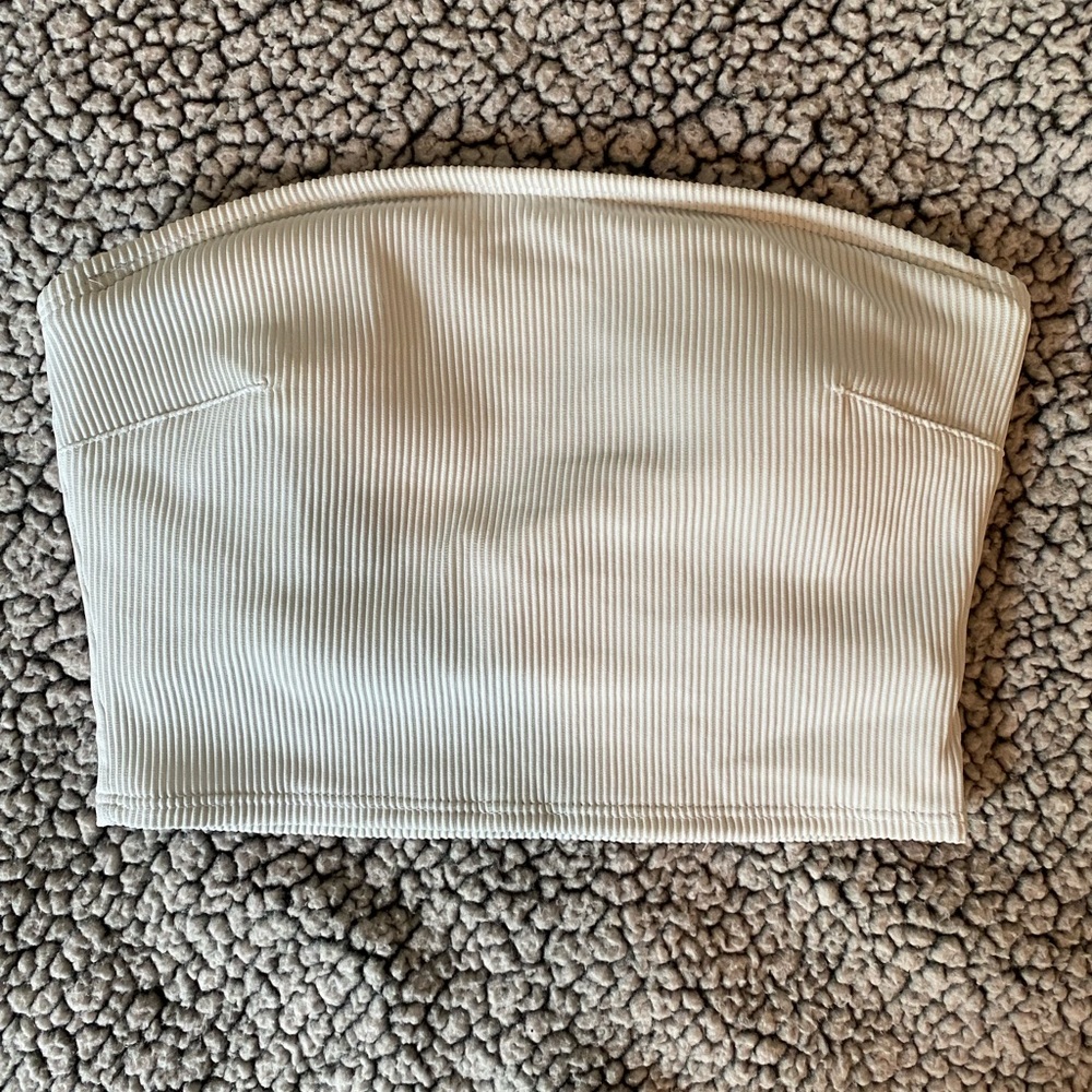white ribbed bandeau bikini